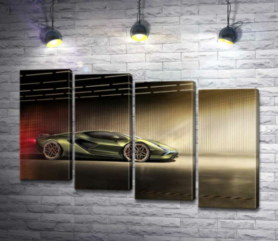 Зеленый блеск автомобиля Ламборгини (Lamborghini Sian)