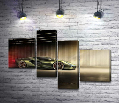 Модульная картина "Зеленый блеск автомобиля Ламборгини (Lamborghini Sian)"