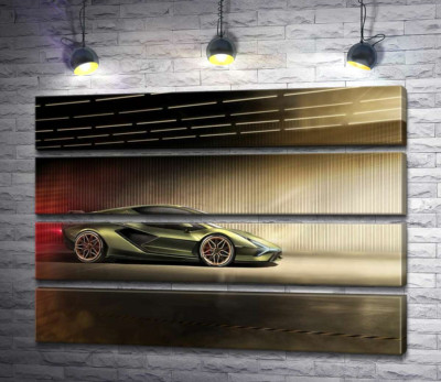 Модульная картина "Зеленый блеск автомобиля Ламборгини (Lamborghini Sian)"