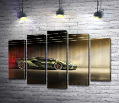 Модульная картина "Зеленый блеск автомобиля Ламборгини (Lamborghini Sian)"