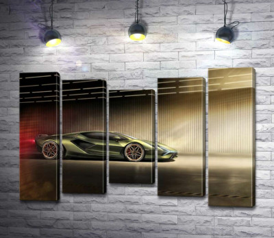 Модульная картина "Зеленый блеск автомобиля Ламборгини (Lamborghini Sian)"