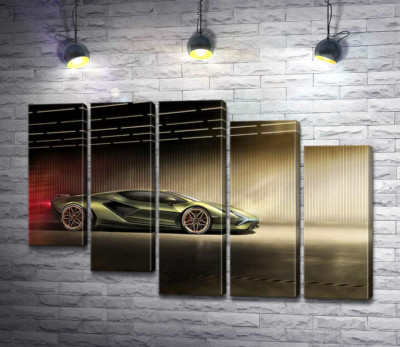 Модульна картина "Зелений блиск автомобіля Ламборгіні (Lamborghini Sian)"
