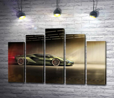 Модульная картина "Зеленый блеск автомобиля Ламборгини (Lamborghini Sian)"