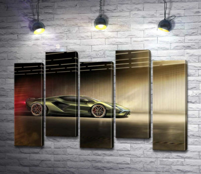 Модульна картина "Зелений блиск автомобіля Ламборгіні (Lamborghini Sian)"