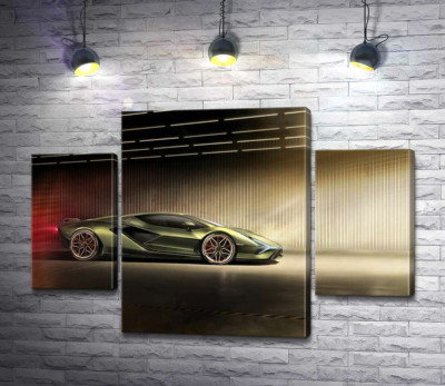 Модульная картина "Зеленый блеск автомобиля Ламборгини (Lamborghini Sian)"