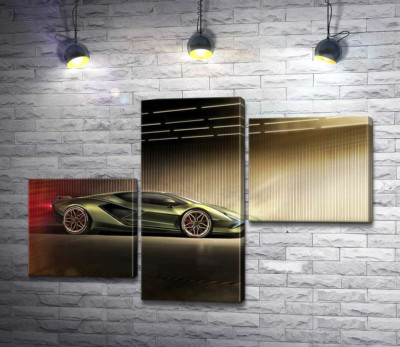Модульная картина "Зеленый блеск автомобиля Ламборгини (Lamborghini Sian)"