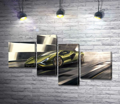 Молниеносная скорость супергибрида автомобиля Ламборгини (Lamborghini Sian)