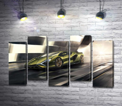 Молниеносная скорость супергибрида автомобиля Ламборгини (Lamborghini Sian)
