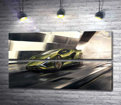 Молниеносная скорость супергибрида автомобиля Ламборгини (Lamborghini Sian)