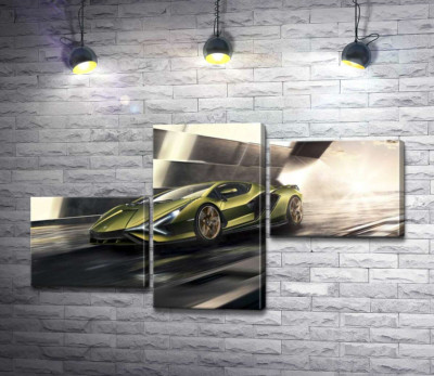 Молниеносная скорость супергибрида автомобиля Ламборгини (Lamborghini Sian)