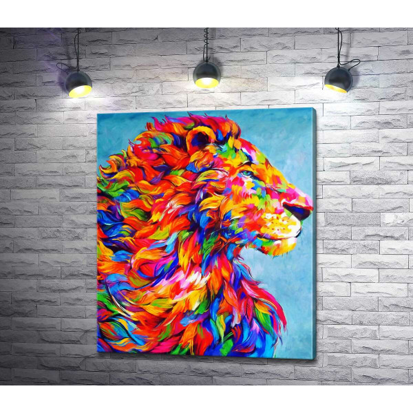 Радужная грива мощного профиля льва