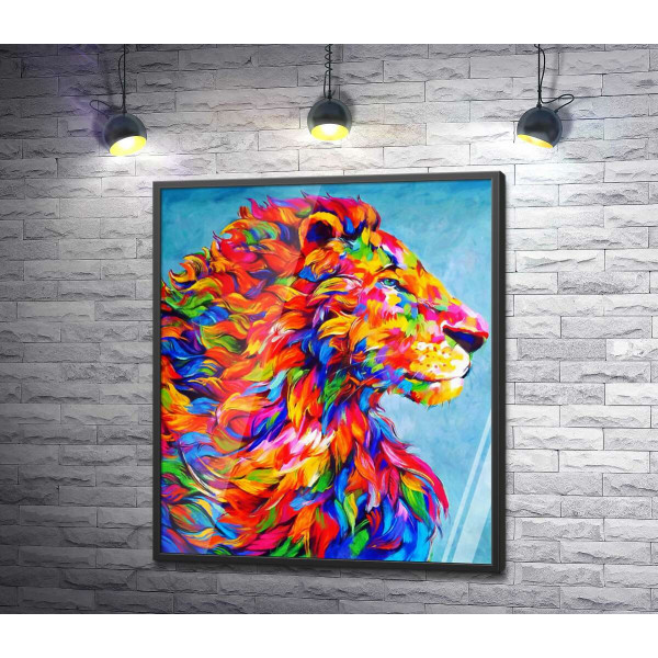 Радужная грива мощного профиля льва