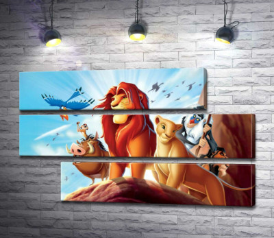 Животные – герои мультфильма "Король Лев" (The Lion King) стоят на краю скалы во главе с Симбой