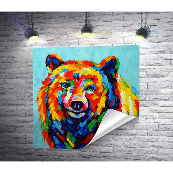 Цветной медведь внимательно наблюдает