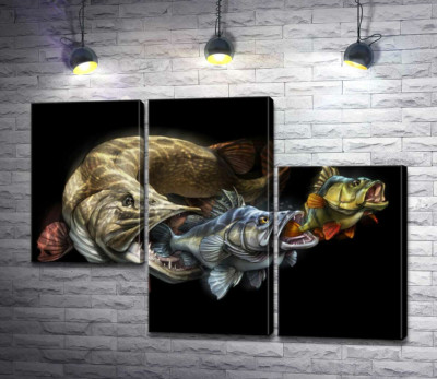 Модульная картина "Цепь питания рыб на постере к программе "Savage Gear Fish""