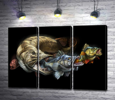 Модульна картина "Ланцюг живлення риб на постері до програми "Savage Gear Fish""