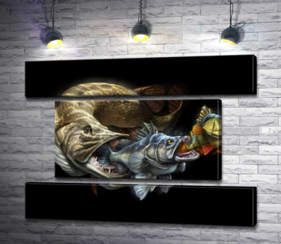 Модульна картина "Ланцюг живлення риб на постері до програми "Savage Gear Fish""