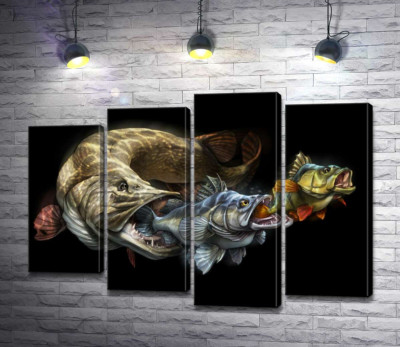 Модульная картина "Цепь питания рыб на постере к программе "Savage Gear Fish""