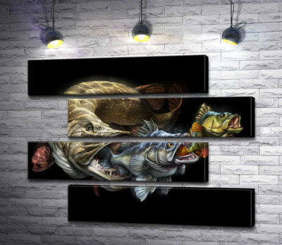 Модульная картина "Цепь питания рыб на постере к программе "Savage Gear Fish""