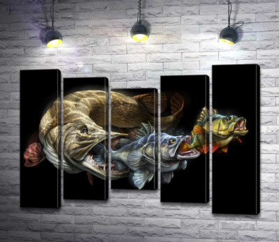 Модульная картина "Цепь питания рыб на постере к программе "Savage Gear Fish""
