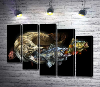 Модульная картина "Цепь питания рыб на постере к программе "Savage Gear Fish""