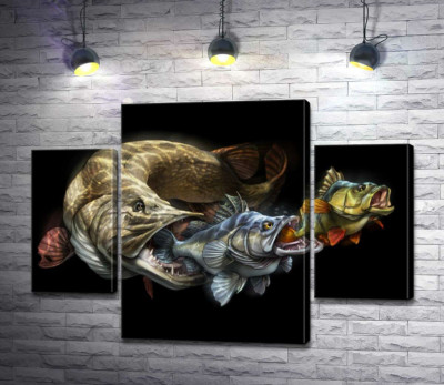 Модульна картина "Ланцюг живлення риб на постері до програми "Savage Gear Fish""