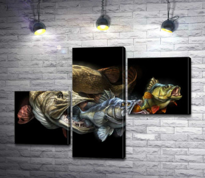 Модульная картина "Цепь питания рыб на постере к программе "Savage Gear Fish""