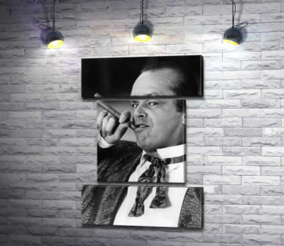 Модульная картина "Актер Джек Николсон (Jack Nicholson) позирует с сигарой на черно-белом снимке"
