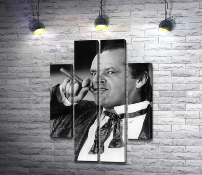 Модульная картина "Актер Джек Николсон (Jack Nicholson) позирует с сигарой на черно-белом снимке"