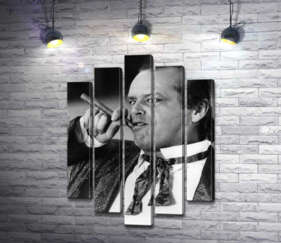 Модульная картина "Актер Джек Николсон (Jack Nicholson) позирует с сигарой на черно-белом снимке"