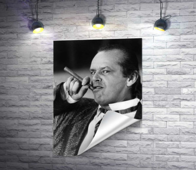 Актор Джек Ніколсон (Jack Nicholson) позує із сигарою на чорно-білому знімку