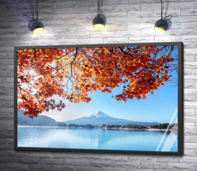 Постер "Осенний вид на гору Фудзи (Mount Fuji) из вод озера"