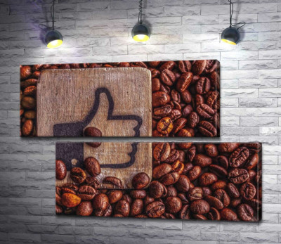 Деревянный знак "Like" среди аромата кофейных зерен