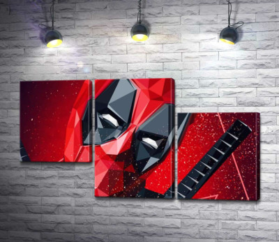 Модульная картина "Портрет Дэдпула (Deadpool) в технике papercraft"