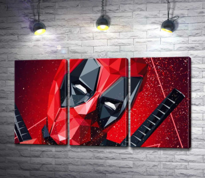 Модульная картина "Портрет Дэдпула (Deadpool) в технике papercraft"