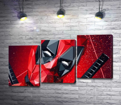 Модульная картина "Портрет Дэдпула (Deadpool) в технике papercraft"