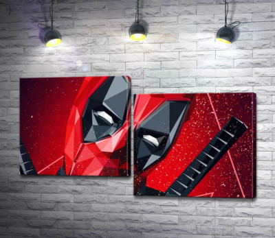 Модульная картина "Портрет Дэдпула (Deadpool) в технике papercraft"