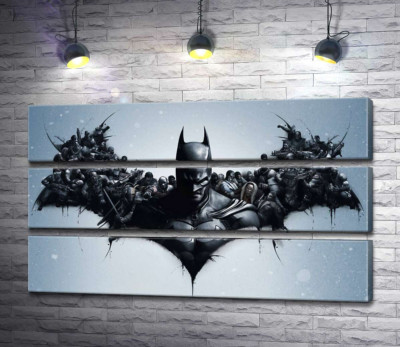 Модульная картина "Грозный Бэтмен (Batman) с крыльями-силуэтами воинов"
