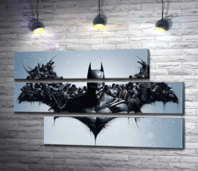 Модульная картина "Грозный Бэтмен (Batman) с крыльями-силуэтами воинов"