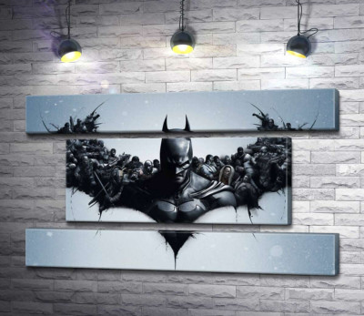Модульная картина "Грозный Бэтмен (Batman) с крыльями-силуэтами воинов"