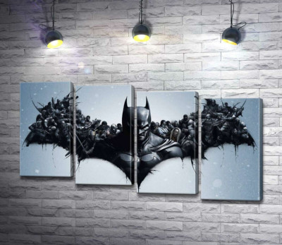 Модульна картина "Грізний Бетмен (Batman) з крилами-силуетами вояків"