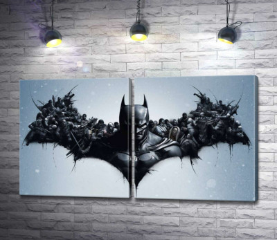 Модульная картина "Грозный Бэтмен (Batman) с крыльями-силуэтами воинов"