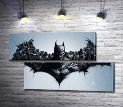 Модульная картина "Грозный Бэтмен (Batman) с крыльями-силуэтами воинов"