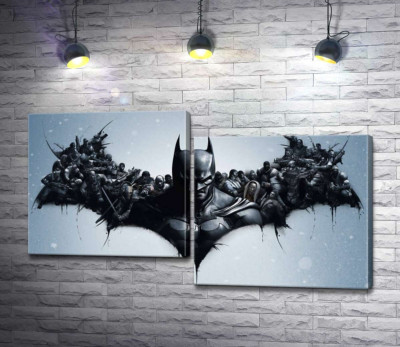 Модульная картина "Грозный Бэтмен (Batman) с крыльями-силуэтами воинов"
