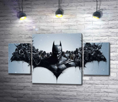 Модульная картина "Грозный Бэтмен (Batman) с крыльями-силуэтами воинов"