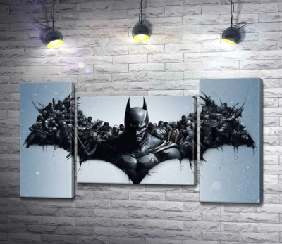 Модульная картина "Грозный Бэтмен (Batman) с крыльями-силуэтами воинов"