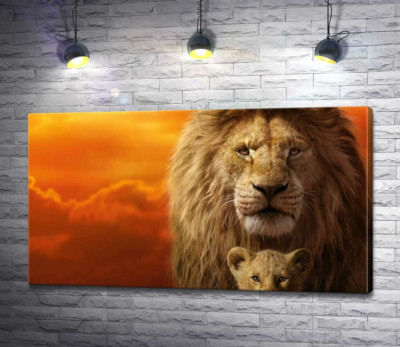 Король-лев, Муфаса, и его сын, Симба, на постере к фильму "Король-лев" (The Lion King)