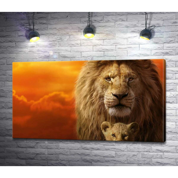 Король-лев, Муфаса, и его сын, Симба, на постере к фильму "Король-лев" (The Lion King)