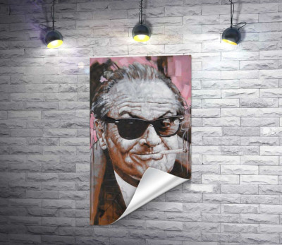Портрет улыбающегося Джека Николсона (Jack Nicholson) с сигаретой в зубах