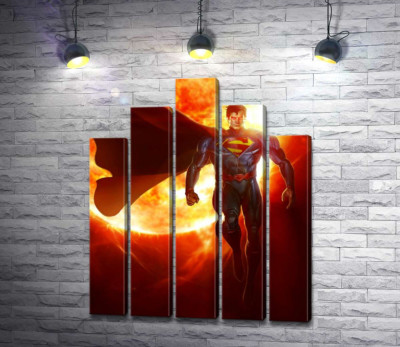 Супермен (Superman) на фоне раскаленного солнечного шара